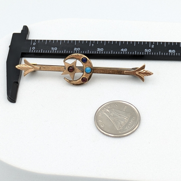 Antique Victorian gold filled crescent moon and star bar brooch pin - Picture 2 of 7